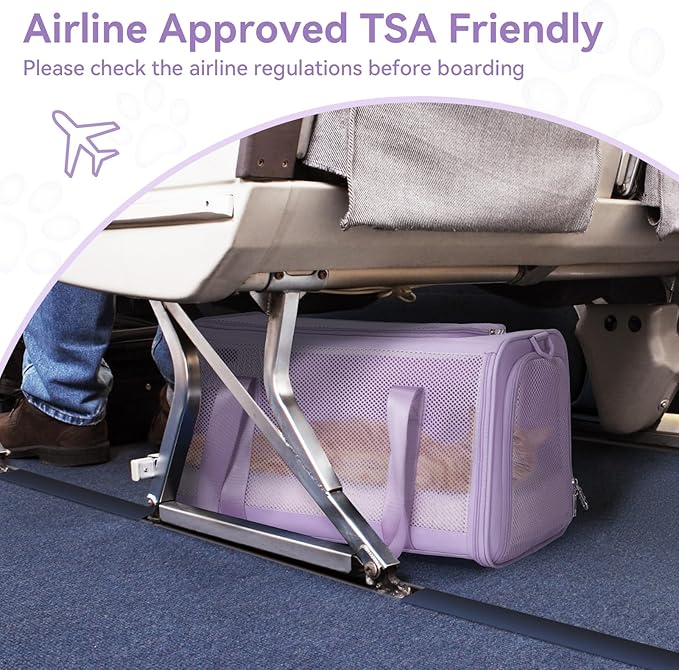 PETSFIT Soft-Sided Cat Carriers &amp; Car Seats with Patent Safe Buckles, Clip-On Harness, 18"x11"x11" Airline Approved Pet Carrier - 9 lbs Capacity (Purple)