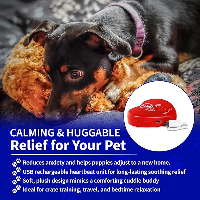 Pet Fit For Life Cuddle Pup Toy with Heartbeat &amp; Heat Pack - USB Rechargeable Cuddly Dog Sleep Aid - Calming Comfort for Anxiety Relief - Safe, Huggable Pet Crate Training Aid - Small (12" Long)