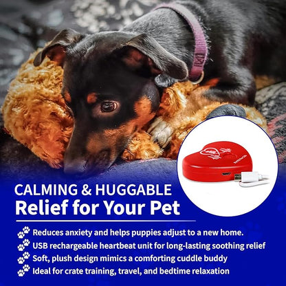 Pet Fit For Life Cuddle Pup Toy with Heartbeat &amp; Heat Pack - USB Rechargeable Cuddly Dog Sleep Aid - Calming Comfort for Anxiety Relief - Safe, Huggable Pet Crate Training Aid - Small (12" Long)