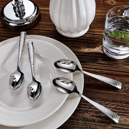 KEAWELL Premium 20/45/65 Piece Louis Hammered Silverware Set with Squared Edge, 18/10 Stainless Steel, Service for 4/8/12, Fine Flatware Set, Dishwasher Safe (45)