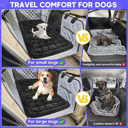 Dog Car Bed Mat, Non-Slip Backseat Extender Pet Blanket, Plaid Dog Bed for Trucks, Sedans &amp; Large SUVs, Chew-Resistant Travel Pad for Dogs, Easy Clean &amp; Scratch-Proof &amp; Comfort (56"x28.7") Black