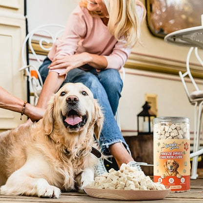 Jungle Calling Freeze Dried Chicken Cat &amp; Dog Treats, Single Ingredient Chicken Bites for Cats &amp; Dogs, High Protein Pet Training Treats, Edible Organic Food Topper, 10.58 oz
