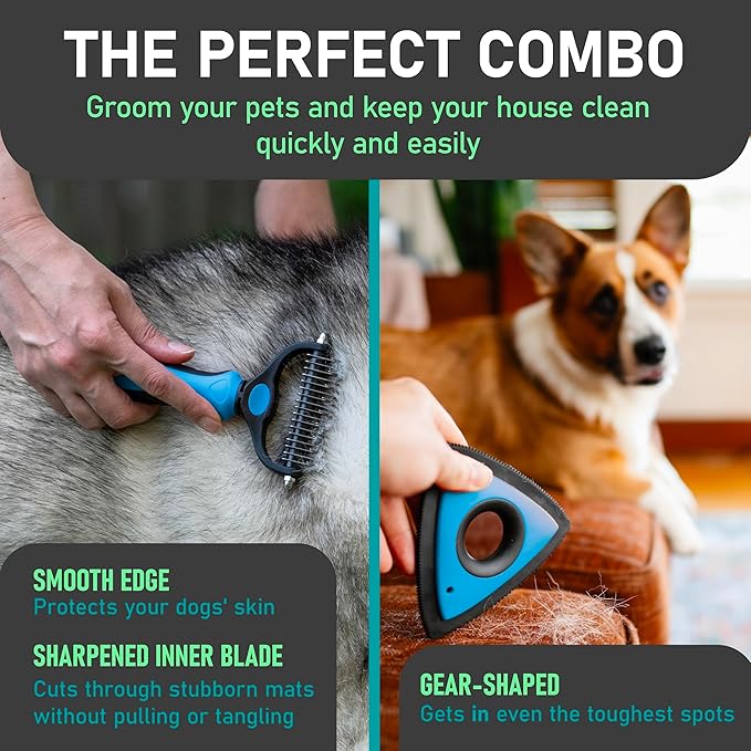Maxpower Planet Pet Grooming Rake and Mini Pet Hair Remover Tool, Undercoat Rake for Dogs &amp; Hair Remover for Car Carpet, Cat Fur Removal and Double-Sided Deshedding Dematting Tool for Dogs and Cats