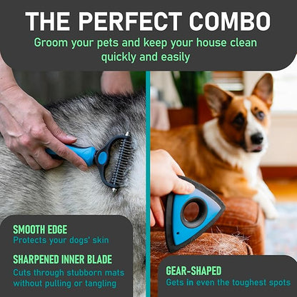 Maxpower Planet Pet Grooming Rake and Mini Pet Hair Remover Tool, Undercoat Rake for Dogs &amp; Hair Remover for Car Carpet, Cat Fur Removal and Double-Sided Deshedding Dematting Tool for Dogs and Cats