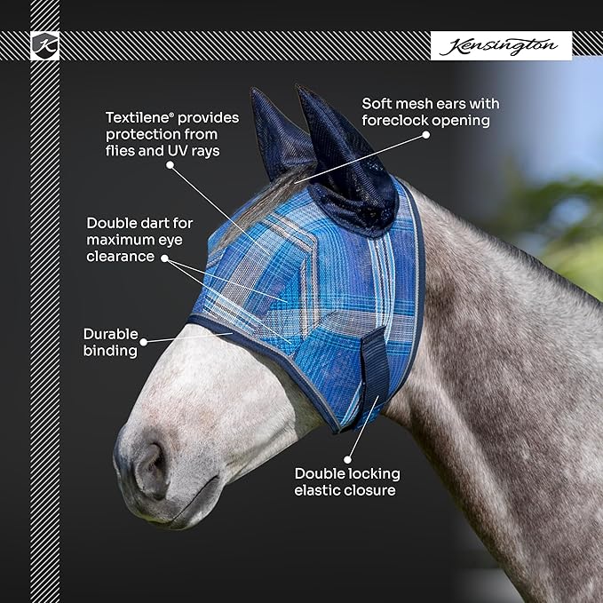 Kensington Signature Fly Mask w/Web Trim, Soft Mesh Ears &amp; Forelock Opening Size: L-Average Color: 2021 - Atlantis