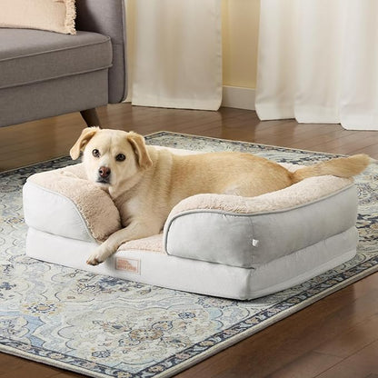 TOWN &amp; COUNTRY EVERYDAY CuddleTown Comfy Solid Bolster Sofa Pet Bed, Supportive &amp; Calming Egg Crate Foam, Non-Slip Bottom, Machine Washable Cover, Grey, Medium 28"x23"x8"