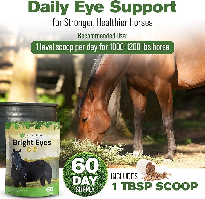 Silver Lining Herbs Bright Eyes Vitamins - Horses Eye Supplements to Support Capillary Health, Great Vision, &amp; Overall Eye Health - Plant-Based Herbal Horse Supplements - 1 lb 60-Day Supply