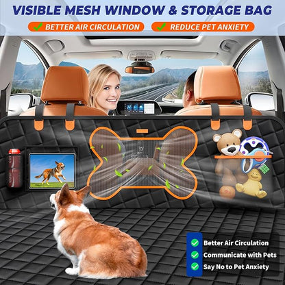 Dog Back Seat Extender for Truck, Hard Bottom Dog Car Seat Cover-Strong Support Waterproof Scratch-Proof Pet Hammock for Full Size F150/RAM1500/Silverado Crew Cab Pickup, Black