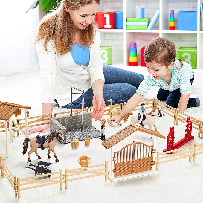 Peagrav Horse Stable Playset with Rider &amp; Horses - Toy Figures for Boys &amp; Girls, Ages 3-8