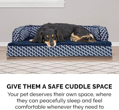 Furhaven Memory Foam Dog Bed for Medium/Small Dogs w/ Removable Bolsters &amp; Washable Cover, For Dogs Up to 35 lbs - Plush &amp; Woven Decor Comfy Couch Sofa - Diamond Blue, Medium