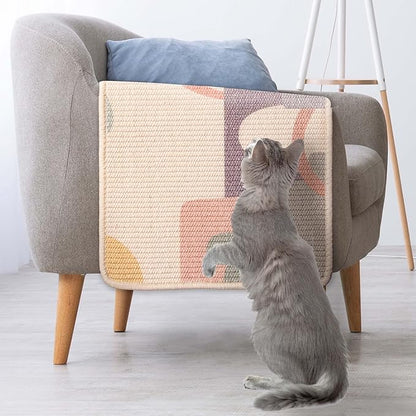 SCRATCHABLE Sisal Cat Scratcher, [+ Catnip Fish Toy], Cat Wall Scratcher, Couch Protector from Cat Scratching, 24 X 15.8 with 12 Adhesive Velcro Stripes. (Modern)