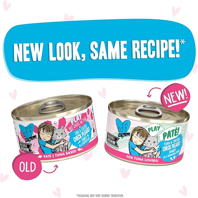 Weruva B.F.F. Play - Best Feline Friend Paté Lovers, Aw Yeah!, Tuna &amp; Chicken Check Please! with Tuna &amp; Chicken, 2.8oz Can (Pack of 12)