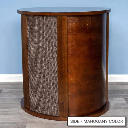THE REFINED FELINE Purrrrfect End Table Cat Bed Cave in Black Espresso, Multipurpose Wood Cat Furniture Nightstand, Easy to Clean Covered Cat Bed with Replaceable Scratching Post &amp; Washable Cushion