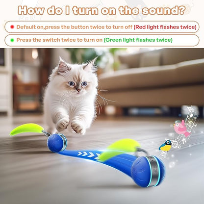 Interactive Cat Toys for Indoor Cats with 3 Mouse Tails,Electric Cat Ball Toy with Bird Chirping Sounds,Automatic Spinning Moving,300mAh Long Endurance Type-C Rechargeable,Pet Cat Supplies (Blue)