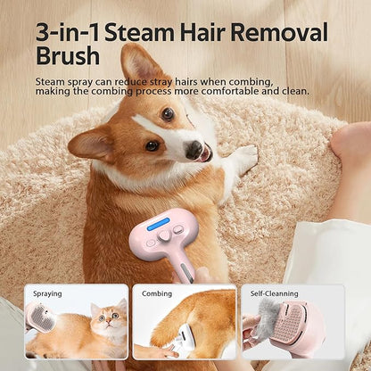 Pet Grooming Brush with Electronic Mist Spray - Gentle Deshedding Tool for Cats &amp; Dogs, Pet Steam Brush，Reduces Shedding, Soft Bristles, Promotes Healthy Coat-Comes with a hair smoothing comb-Red