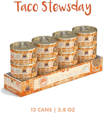 Weruva Classic Cat Stews!, Taco Stewsday with Beef, Chicken &amp; Salmon in Gravy, 2.8oz Can (Pack of 12)