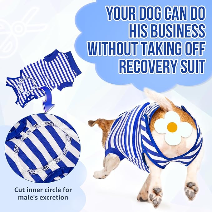 Lukovee Recovery Suit for Dogs - Zipper On Onesie for Female &amp; Male Dogs, Abdominal Wounds Cone E-Collar Alternative, Prevent Licking - Spay Recovery Suit (X-Large, Blue &amp; White)