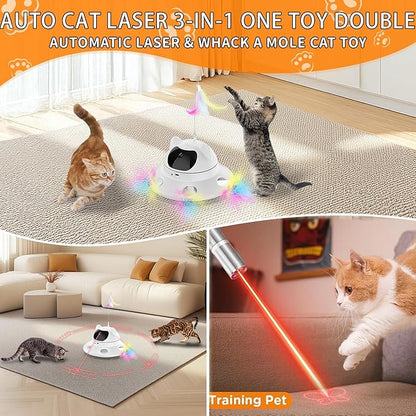 Cat Laser Toy,3-in-1Interactive Cat Toys Automatic Cat Toy with 360° Random Laser &amp; Interactive Feather - 5 Laser PatternsUSB Rechargeable Motion Activated Moving - Fun Toys for Indoor Cats &amp; Kittens