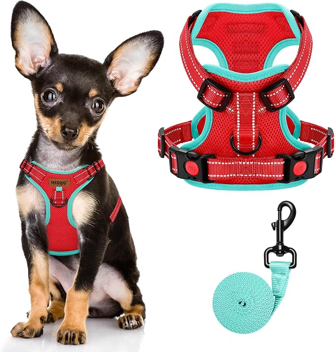 MIDOG No-Pull Dog Harness | Adjustable &amp; Reflective Pet Harness Leash Set for Small Medium Large Dogs Walking, Training| No Choke, Front Clip, Soft Padded Vest with Easy Control Handle - Red, XS