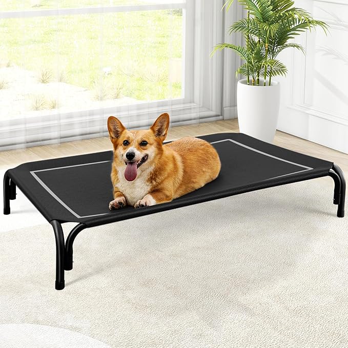Elevated Dog Bed, Raised Outdoor Dog Bed for Medium Sized Dog, Portable Cooling Pet Cot with Breathable &amp; Washable Mesh, Indoor &amp; Outdoor Pet Hammock with Skid-Resistant Feet.