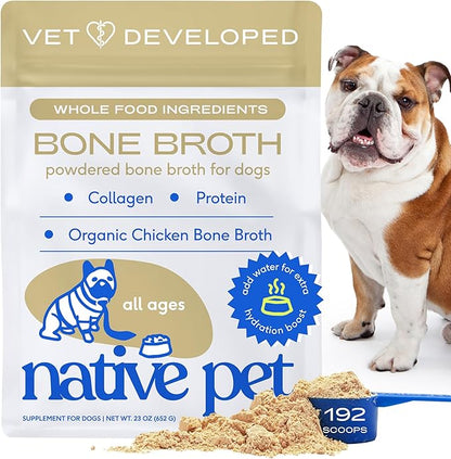 Native Pet Bone Broth for Dogs and Cats - Chicken Bone Broth Powder Dog Food Toppers for Picky Eaters - Provides Extra Nutrition for Joint Strength, Immune Support &amp; Heart Health - 192 Scoops
