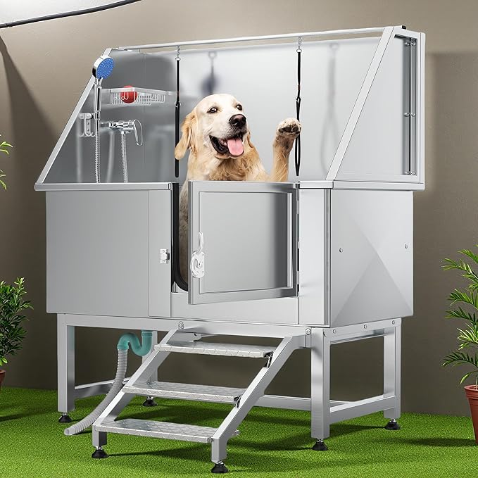 YITAHOME Professional Dog Bathtub 50in, Stainless Steel 304 Pet Grooming Station with Right Door &amp; Floor Grate, Ideal for Large to Small Pets, Indoor &amp; Outdoor Use