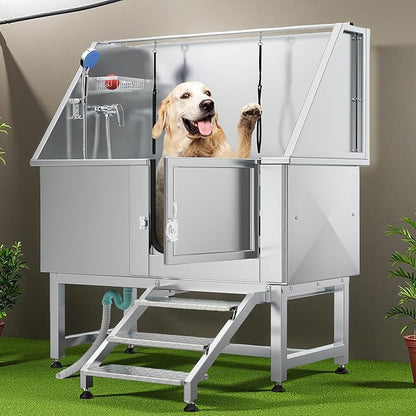 YITAHOME Professional Dog Bathtub 50in, Stainless Steel 304 Pet Grooming Station with Right Door &amp; Floor Grate, Ideal for Large to Small Pets, Indoor &amp; Outdoor Use