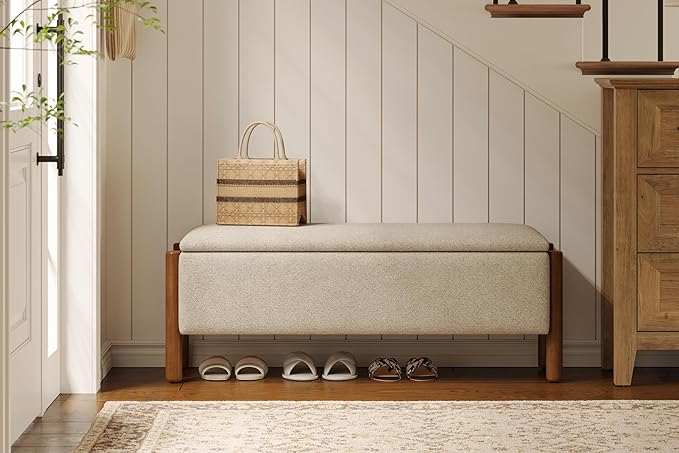 Modern Storage Benches with Walnut Wood Legs, 47&