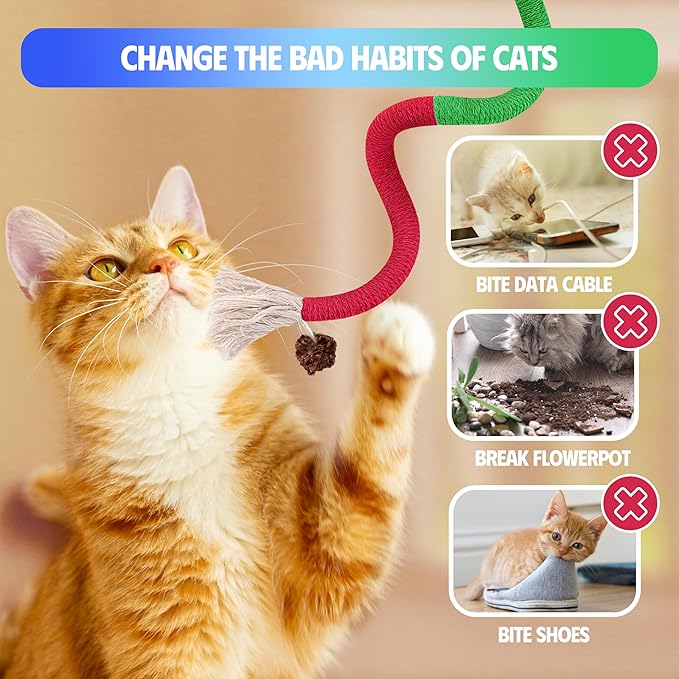 Cat Toys Chew Rope &amp; Silvervine Sticks for Bored Indoor Adult Cats, 2Pcs Interactive Catnip Toys for Cats with Refillable Natural Catnip Bag for Teeth Cleaning