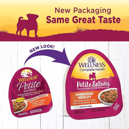 Wellness Petite Entrées Shredded Medley with Tender Chicken, Turkey, Carrots &amp; Green Beans, 3-Ounce Cup (Pack of 12)