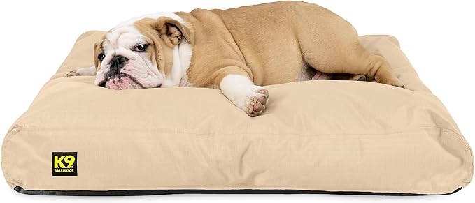 K9 Ballistics Tough Rectangle Pillow Medium Dog Bed - Removable Cover, Washable, Durable &amp; Water Resistant Dog Bed Made for Medium Dogs 33" x 27", Sandstone