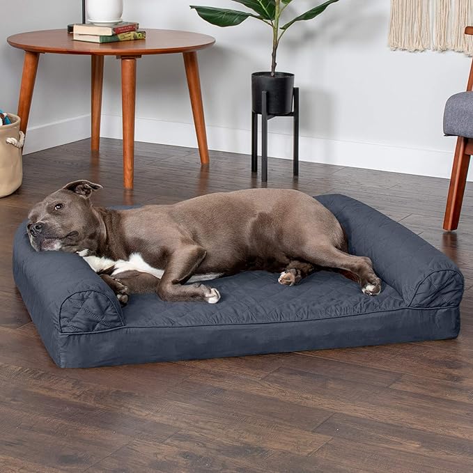 Furhaven Orthopedic Dog Bed for Large/Medium Dogs w/ Removable Bolsters &amp; Washable Cover, For Dogs Up to 55 lbs - Quilted Sofa - Iron Gray, Large