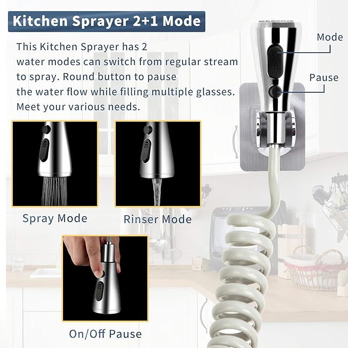 CECEFIN Kitchen Sink Sprayer Hose Attachment for Faucet, Kitchen Faucet Head Replacement w/ 79" Recoil Hose and Holder, Pressurized Water Saving Aerator &amp; Diverter Valve, Faucet Sprayer Attachment Set