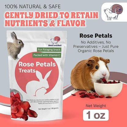 Snout and Shell Rose Petals Treats – Natural Snack for Rabbits, Guinea Pigs &amp; Chinchillas – Vitamin C &amp; Digestive Support, 1 oz
