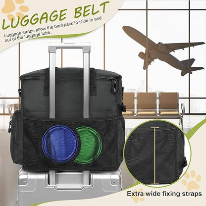 Dog Travel Bag Airline Approved–Pet Travel Tote with Collapsible Bowls,Food Containers &amp; Feeding Mat–Multi-Pocket Organizer for Dogs &amp; Cats, Durable &amp; Water-Resistant for Hiking,Trips,Outdoors