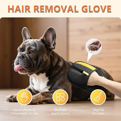 Hasina Upgrade Pet Hair Removal Glove - Reusable Grooming Glove for Dogs &amp; Cats, Electrostatic Mitt for Pet Hair Removal, Remover Mitt for Furniture, Car Seats, Carpet &amp; Clothing (Yellow-18)