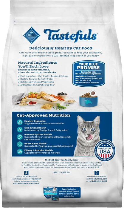 Blue Buffalo Tastefuls Natural Dry Food for Adult Indoor Cats, Chicken &amp; Brown Rice Recipe, 7-lb. Bag