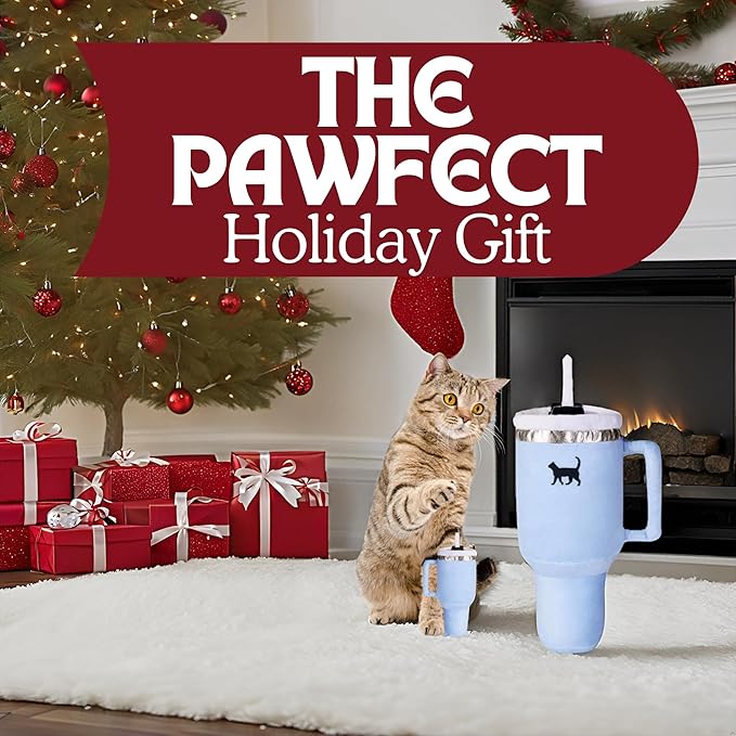 Kitty Cup Tumbler Cat Toy – Funny Cat Birthday Gifts with Catnip &amp; Crinkle Paper, Cute Girl Kitten Toys (Chambray Blue)