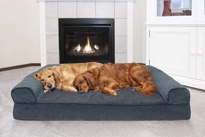 Furhaven Orthopedic Dog Bed for Large Dogs w/ Removable Bolsters &amp; Washable Cover, For Dogs Up to 125 lbs - Sherpa &amp; Chenille Sofa - Orion Blue, Jumbo Plus/XXL