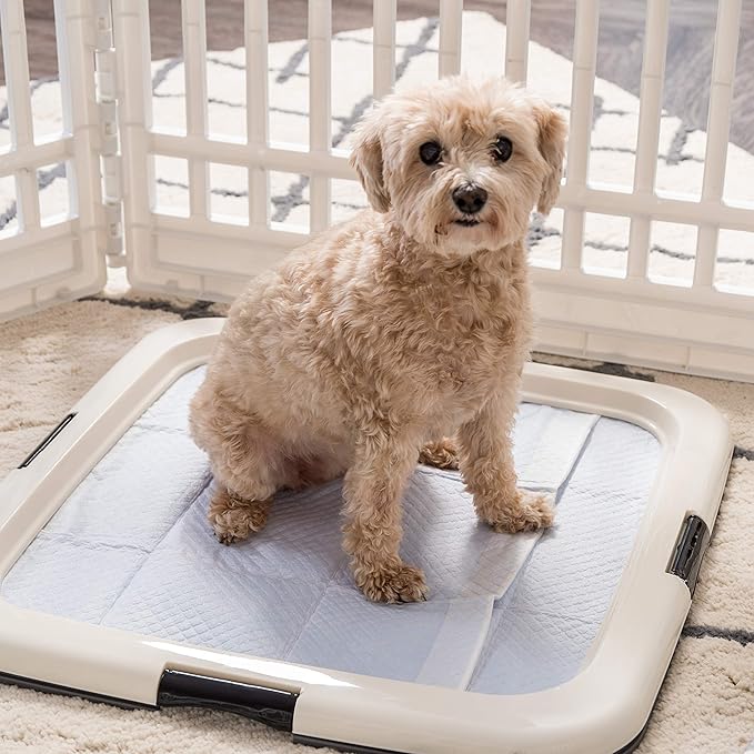 IRIS USA Pee Pad Holder - For Potty Training Regular Sized Dog &amp; Puppy Pee Pads, Secured Latches, Non-Skid Feet, Leak Protection, Fits 22"x22" Pad or Larger, Square, Dark Gray