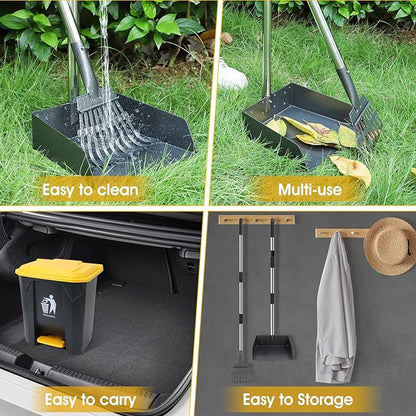 Dog Pooper Scooper, 20L Large Dog Poop Trash Can Outside with Removable Inner Bucket, Poop Trash Can for dog Outdoors with 90 Waste Bags, 37inch Long Handle Stainless Metal Tray &amp; Rake
