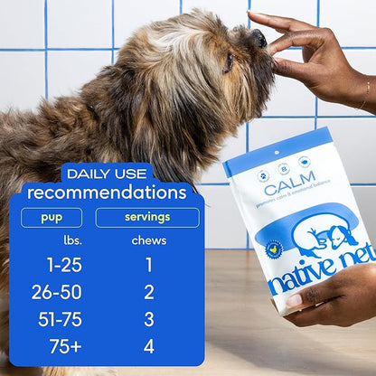 Native Pet Calming Chews for Dogs - Melatonin for Dogs Anxiety Relief - Grain Free All Natural Hemp Calming Treats &amp; L-Theanine Helps Manage Stress &amp; Separation Anxiety - Puppy Sleep Aid - 30 Chews
