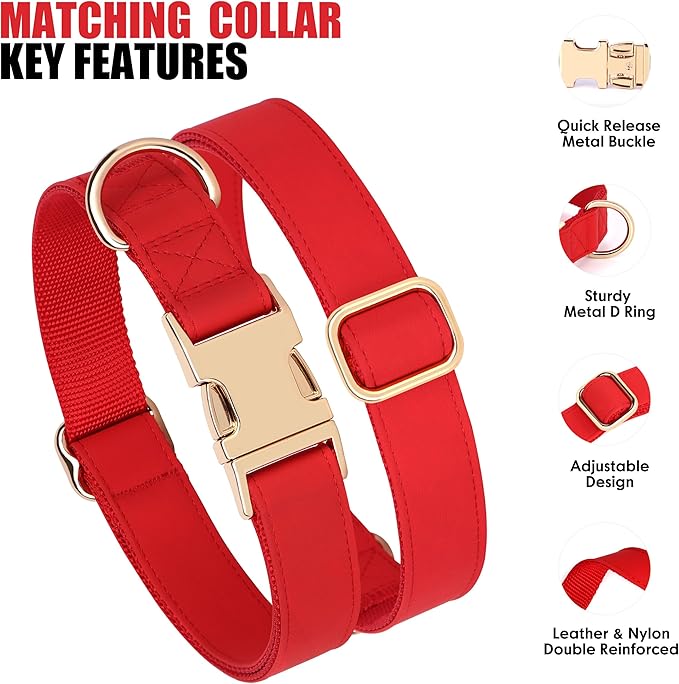 PET ARTIST Soft PU Leather Dog Collar, Bright &amp; Classic Red Dog Collar with Quick Release Rose Metal Buckle, Adjustable Nylon Padded Durable Pet Collars for Large Dogs Girl, Neck Fit 16-27"