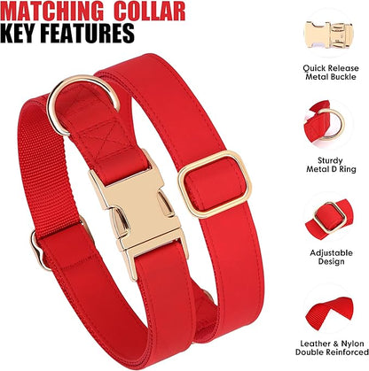 PET ARTIST Soft PU Leather Dog Collar, Bright &amp; Classic Red Dog Collar with Quick Release Rose Metal Buckle, Adjustable Nylon Padded Durable Pet Collars for Medium Dogs Girl, Neck Fit 13-19"