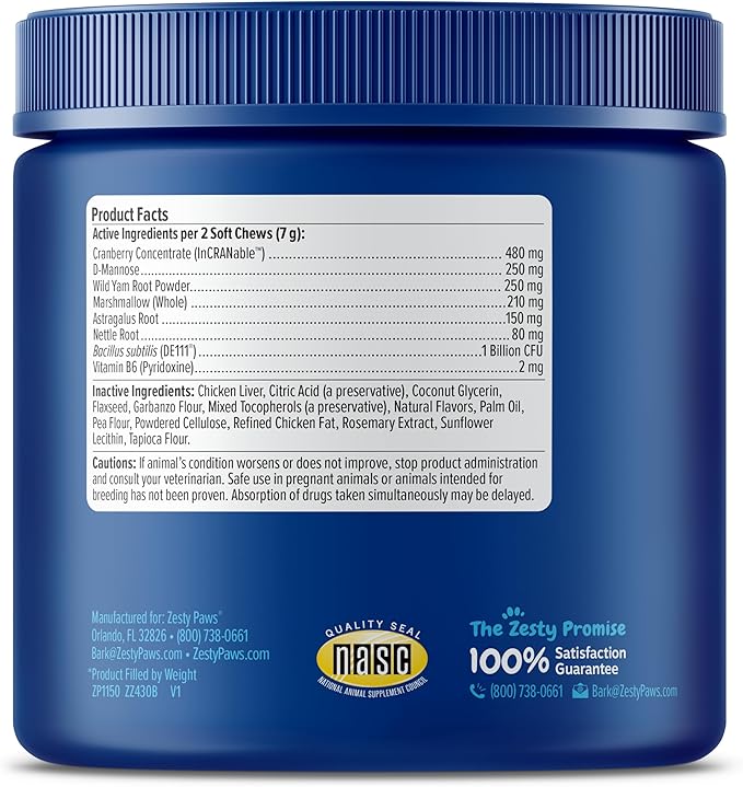 Zesty Paws Senior Cranberry Supplement for Dogs - Bladder Control for Senior Dogs - Urinary Tract Support - Cranberry Chews - Immune &amp; Gut Support - Chicken - 90 Count