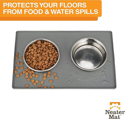Neater Pet Brands Neater Mat Pet Mats for Food and Water, Cat &amp; Dog Bowl Mat Waterproof Silicone, Feeding Tray, Dog Food Mats for Floors, Placemat w/Raised Edge for Under Bowls, 32" x 24", Grey