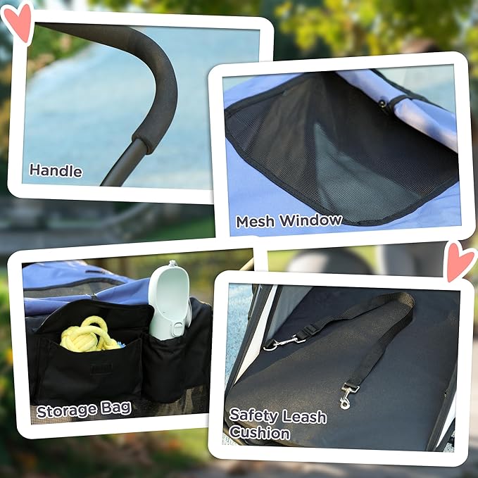 PawHut Dog Stroller, Pet Stroller 3 Wheels with Easy One-Hand Fold, Rubber Wheels, Storage Bag, Soft Cushion, Safety Leash, for Small &amp; Medium Dogs, Blue