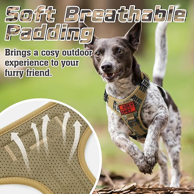 rabbitgoo Tactical Dog Harness for Small Dogs, No Pull Military Service Vest with Handle &amp; Molle, Easy Control for Training Walking, Adjustable Reflective Straps, Brown camo, S