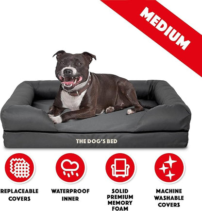 The Dog’s Bed Medium Oxford Grey 30x23.5, Memory Foam, Pain Relief: Arthritis, Hip &amp; Elbow Dysplasia, Post Surgery, Lameness, Supportive, Calming, Waterproof Washable Cover, Veterinary Approved