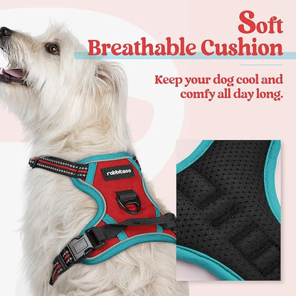 rabbitgoo Dog Harness No Pull with 2 Leash Clips, Adjustable Soft Padded, Reflective Oxford No Choke Pet Vest with Easy Control Handle for Puppy, Red &amp; Teal, XS